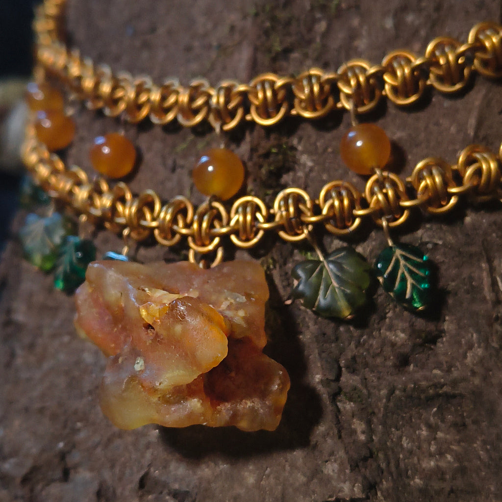 "Brísingamen" Chainmail, Orange Aventurine,  and Amber