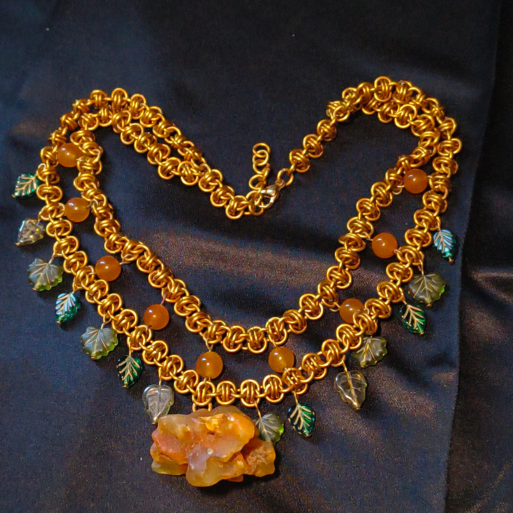 "Brísingamen" Chainmail, Orange Aventurine,  and Amber