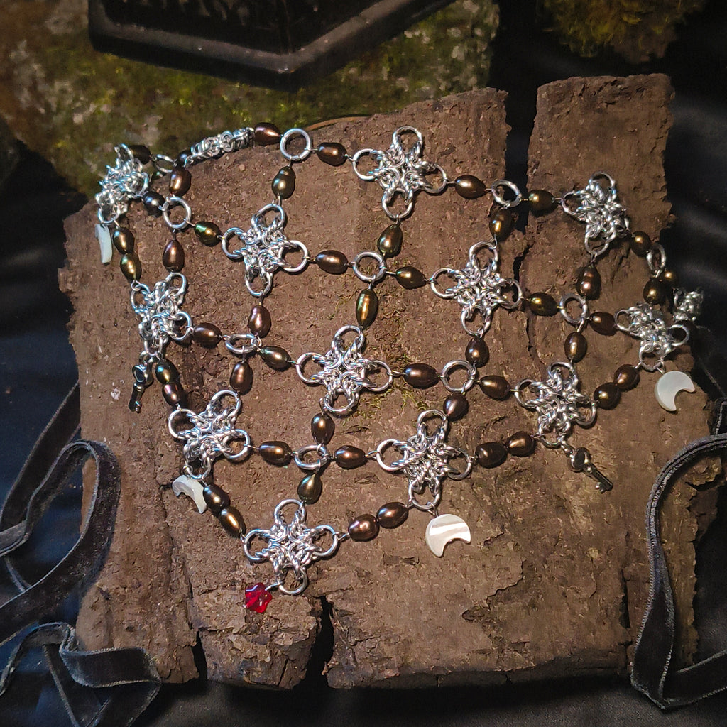 "Hekate" Chainmail and Pearl Headscarf