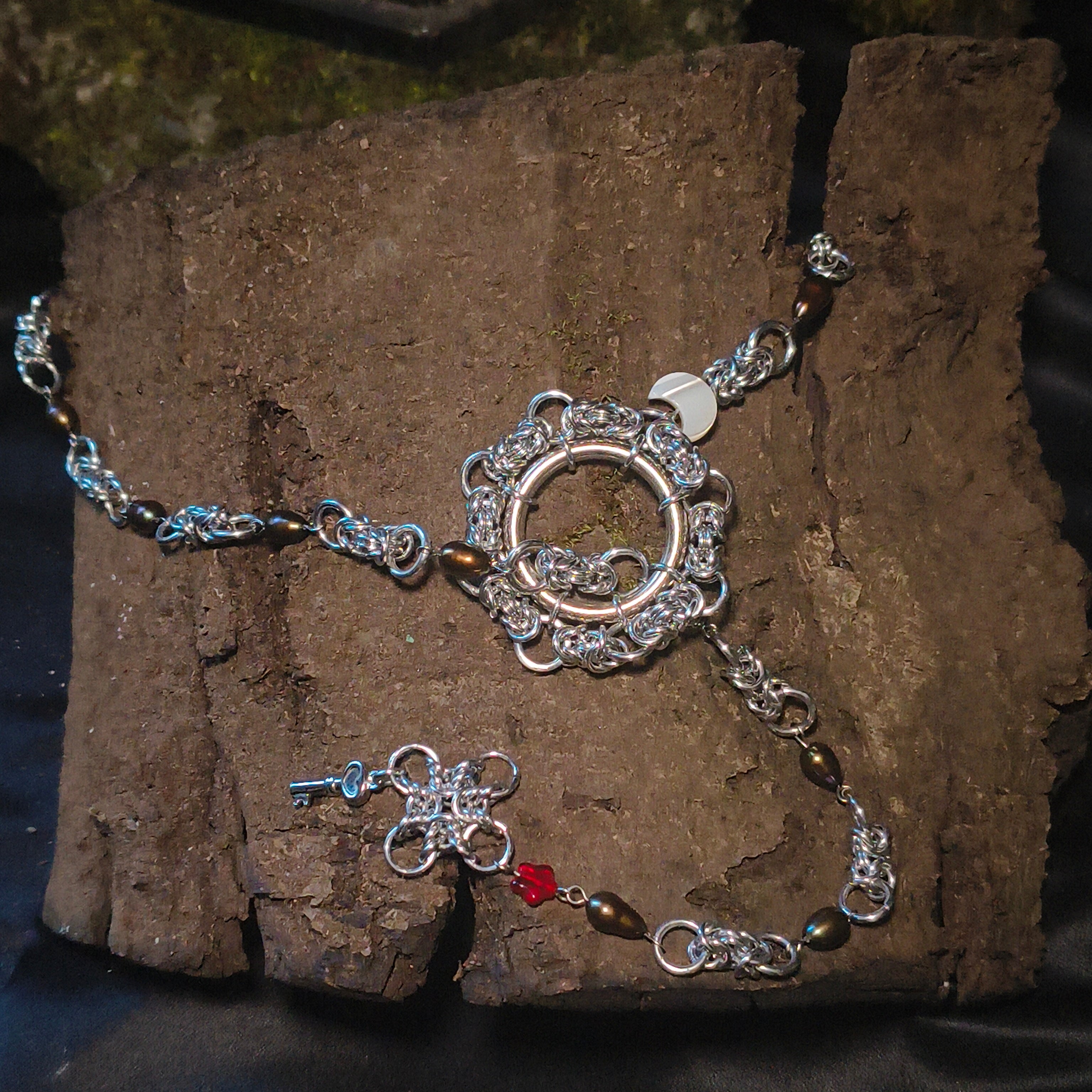 "Hekate" Chainmail and Pearl Slip Chain Necklace
