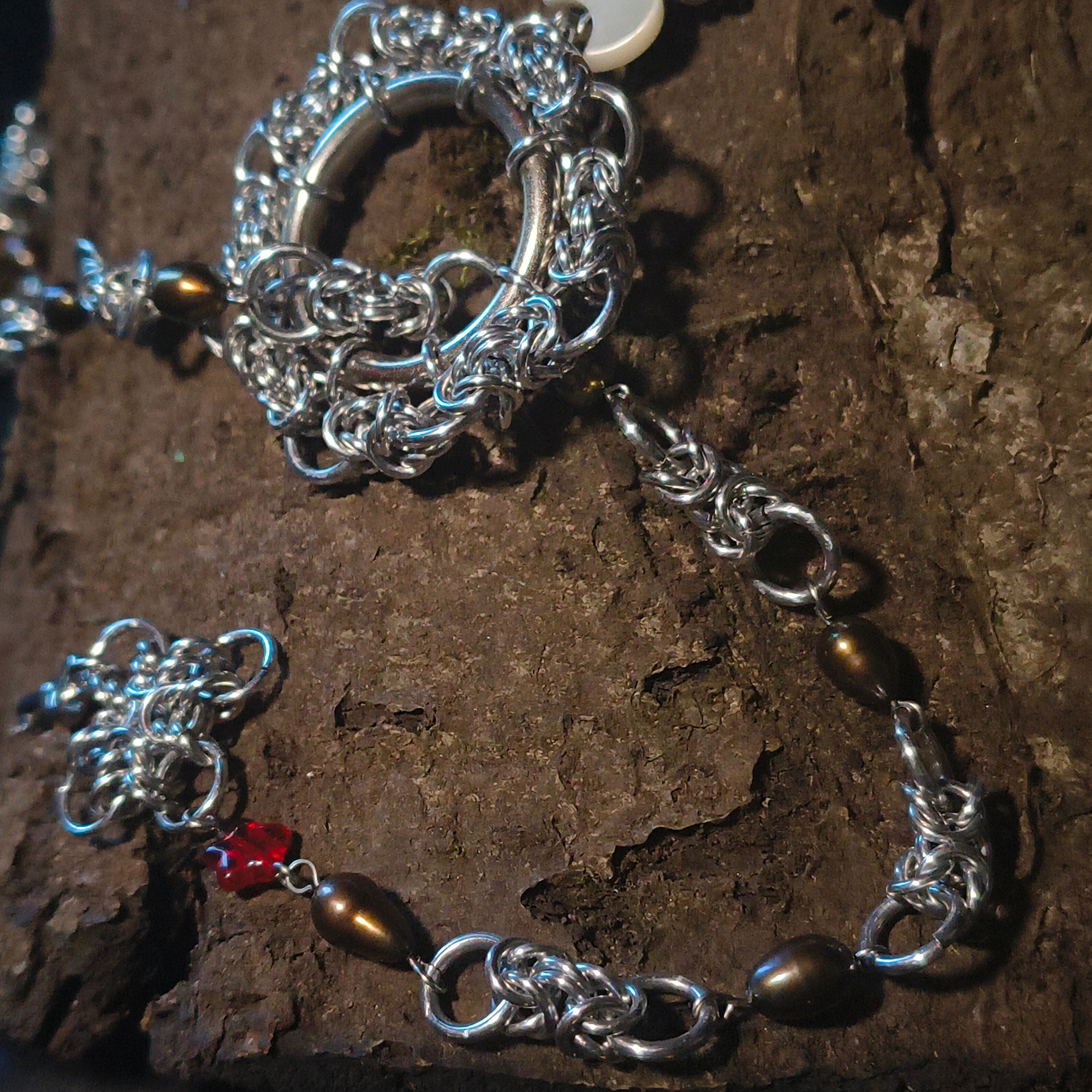 "Hekate" Chainmail and Pearl Slip Chain Necklace