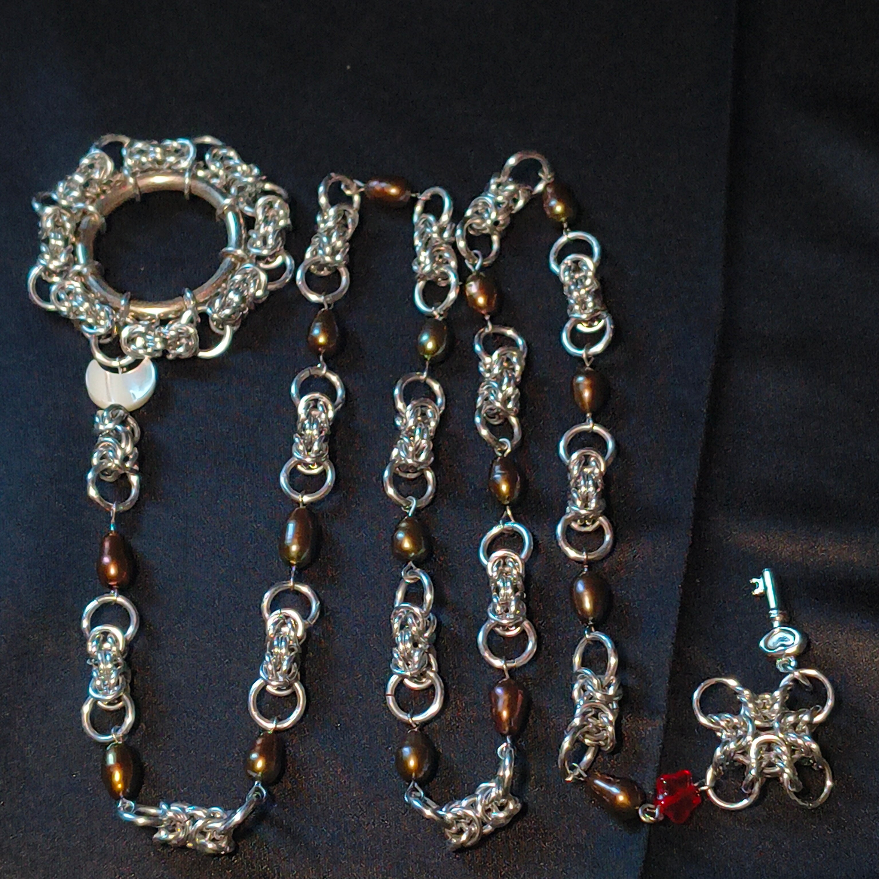 "Hekate" Chainmail and Pearl Slip Chain Necklace